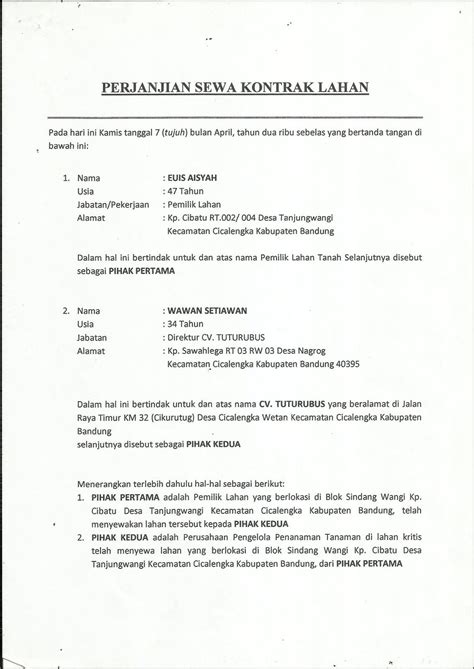 Surat Perjanjian Sewa Tanah Pdf Contoh Surat Perjanjian Sewa Tanah