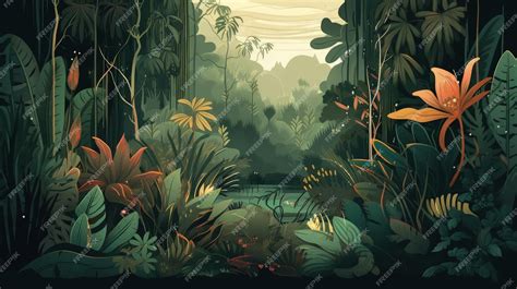 Premium AI Image | A painting of a tropical jungle scene