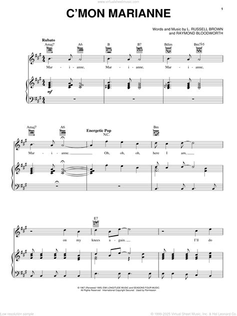 C'mon Marianne sheet music for voice, piano or guitar (PDF)