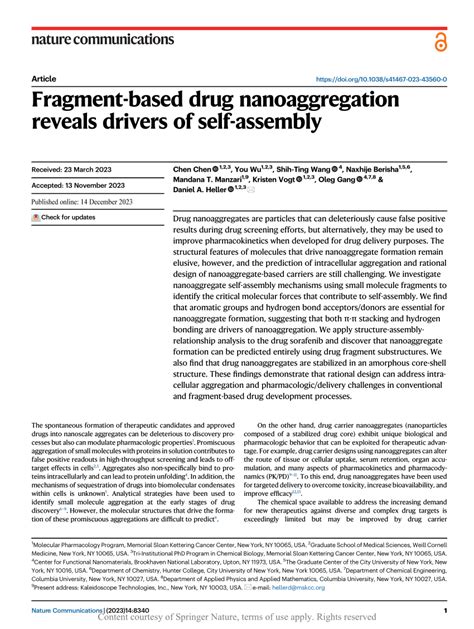 PDF Fragment Based Drug Nanoaggregation Reveals Drivers Of Self Assembly