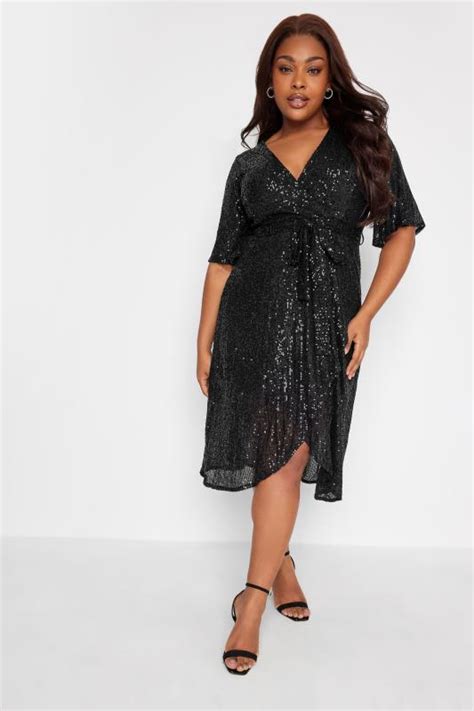 Yours London Plus Size Black Sequin Embellished Double Wrap Dress