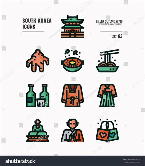 South Korea Icon Set 2 Include Stock Vector Royalty Free 1481803118