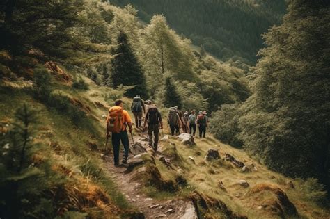 Un Grupo De Personas Haciendo Senderismo En Las Monta As Foto Premium