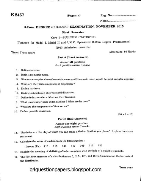 Mgu B Semester 1 Business Statistics Question Paper 2015