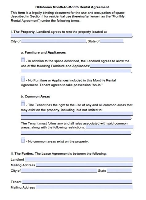 Free Oklahoma Month To Month Lease Agreement Pdf Word Doc