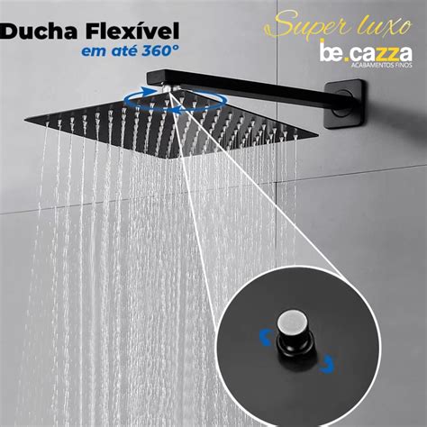 Ducha Chuveiro Quadrado Preto Fosco Inox X Bra O Quadrado De