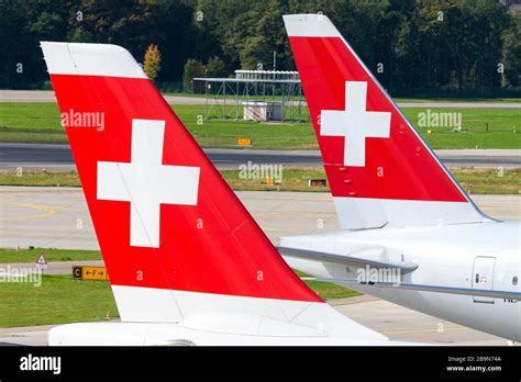 Two Swiss Airlines Boeing 777 Tails Together At Zurich Kloten Airport