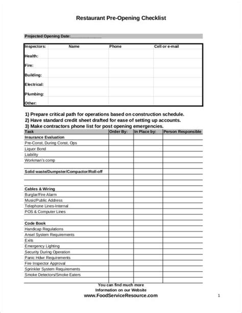 Opening Restaurant Checklist Template Prntbl Concejomunicipaldechinu