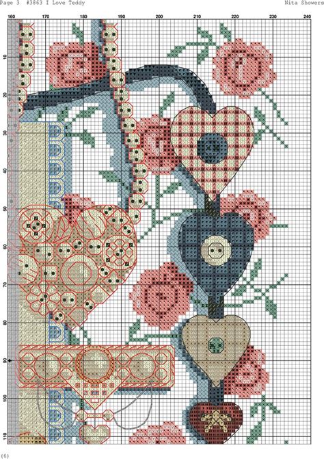 A Cross Stitch Pattern With Flowers And Hearts