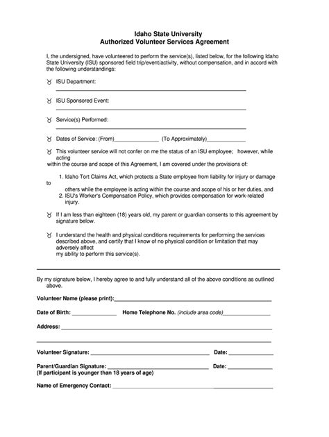 Fillable Online Isu Idaho State University Consent Form For