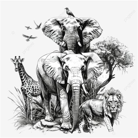 African Safari Animals Sketch, Hunting, African, Safari PNG Transparent ...