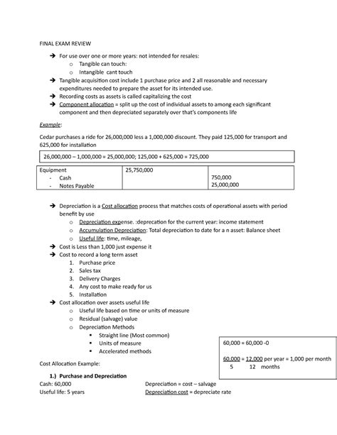 Final Exam Review Acc Final Exam Review For Use Over One Or More