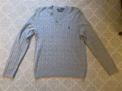 Vintage Polo Ralph Lauren Tussah Silk Cable Knit Sweater V Neck Men S Large Gray Ebay