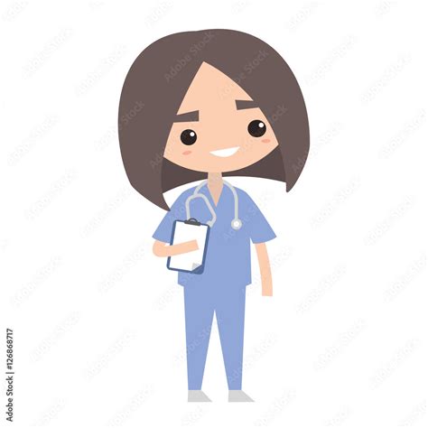 Cute smiling nurse wearing uniform / editable clip art vector flat ...