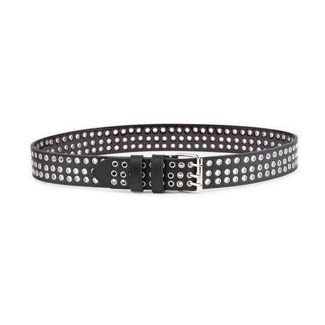 Buy Triple Prong Grommet Belt 3 Row Eyelet Black Vegan Leather