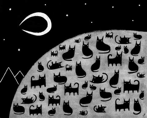 8x10 ART PRINT Black Cat Moon Folk Art Painting Quirky - Etsy