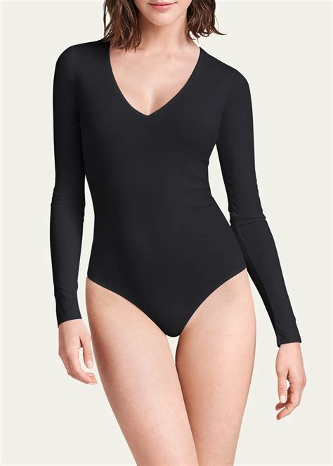 Wolford Long Sleeve V Neck String Back Bodysuit Bergdorf Goodman