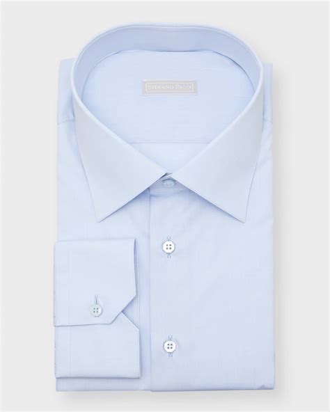 Stefano Ricci Men's Solid Barrel-Cuff Dress Shirt | Neiman Marcus