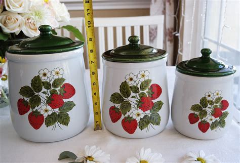 Mccoy Set Of 3 Canisters Strawberry Country Pattern Red Etsy