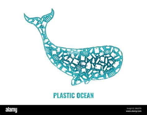 Stop Ocean Plastic Pollution Concept Illustration Whale Marine Mammal