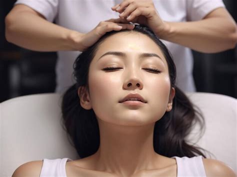 Premium Photo Relaxed Asian Woman Enjoying Facial Massage With Closed