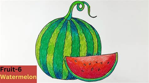 Watermelon drawing/ how to draw watermelon/ easy fruit drawing tutorial for kids/ art/ Fruit-6 ...