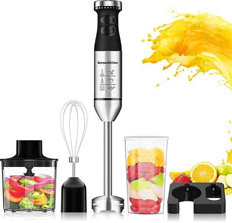 Immersion Handheld Blender Bonsenkitchen 9 Speed Stainless Steel Hand Blender Set