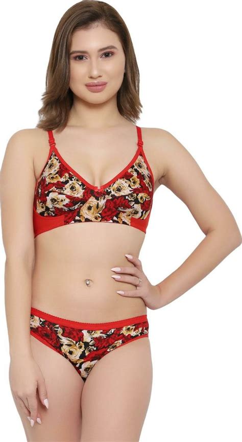 Tace Women Red Floral Cotton Blend Lingerie Set Jiomart