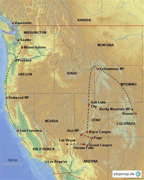 StepMap USA WEST zoom3 Landkarte für USA