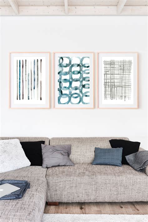 Wall Art Set Of 3set Of 3 Blue And Gray Printsabstract Etsy