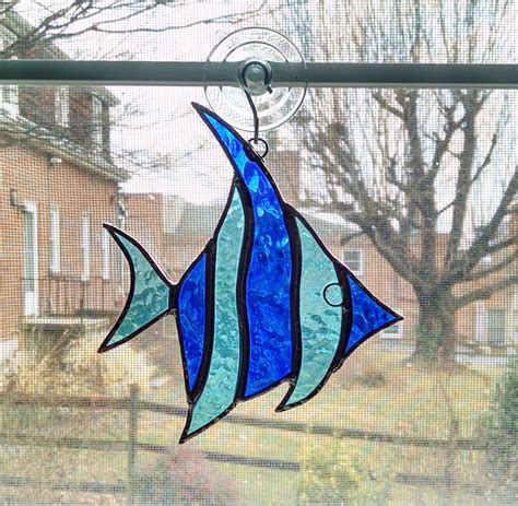 Stained Glass Fish Suncatcher Angel Fish Tropical Fish Ornament Blue