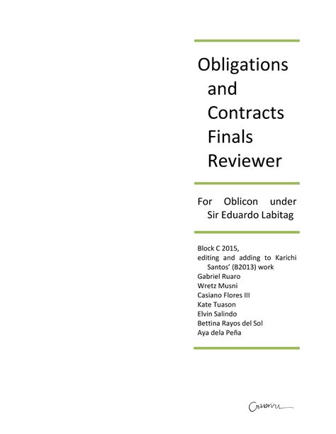 OBLIGATIONS AND CONTRACTS REVIEWER FOR NEWBIES Obligations And