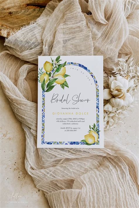 Mediterranean Lemon Bridal Shower Invitation Template Italian Etsy