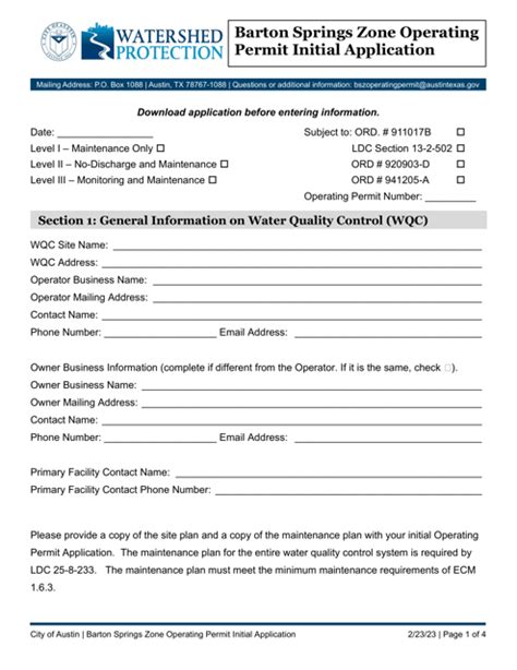 City Of Austin Texas Barton Springs Zone Operating Permit Initial