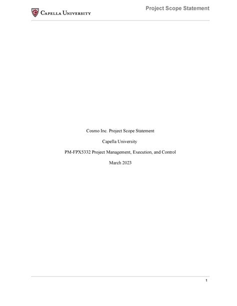 Fpx Assessment Project Scope Statement Cosmo Inc Project