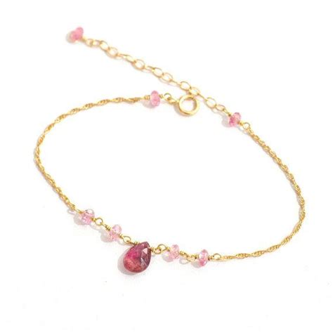 14k Gold Pink Tourmaline Bracelet 14k Yellow Gold Pink Tourmaline Beaded Bracelet October Bir