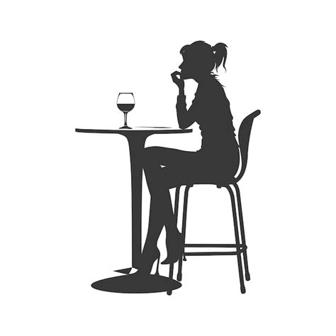 Premium Vector Silhouette Woman Sitting At A Table In The Cafe Bar