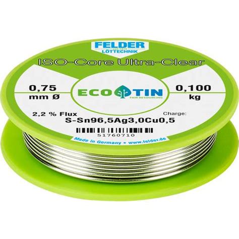 felder loettechnik iso core ultra clear sac etain  souder bobine