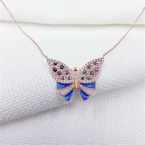 Enamel Butterfly Necklace Etsy