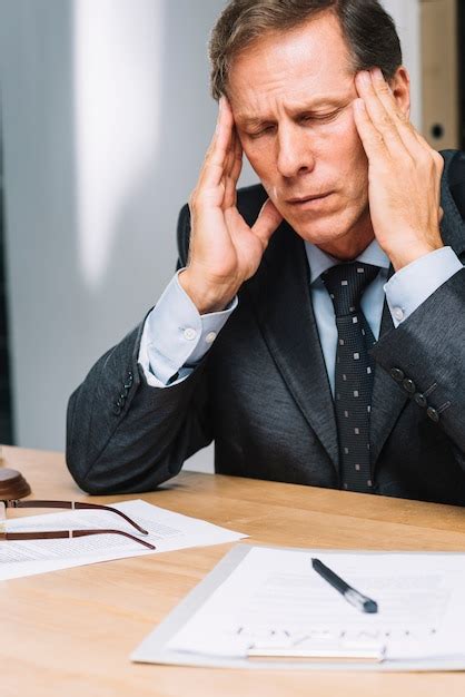 Free Photo Portrait Of Stressed Mature Lawyer Touching His Head In