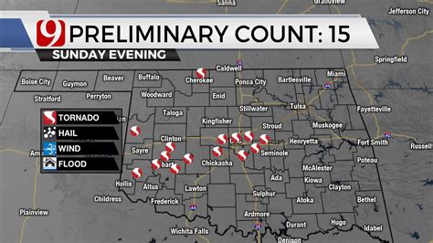 Preliminary 12 Tornadoes Reported Across Oklahoma Sunday Night