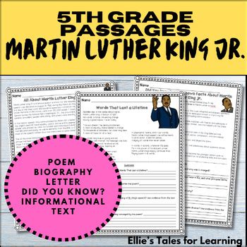 Martin Luther King Jr Reading Comprehension Passages Th Grade Tpt