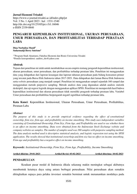 PDF PENGARUH KEPEMILIKAN INSTITUSIONAL UKURAN PERUSAHAAN UMUR