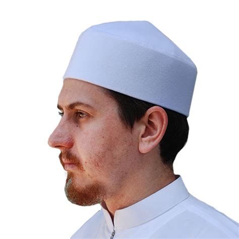 TheKufi White Moroccan Fez Style Kufi Hat Islamic Cap With Pointed Top