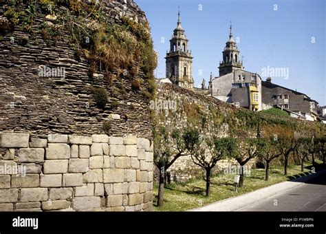 Lugo, roman walls and Cathedral Stock Photo - Alamy