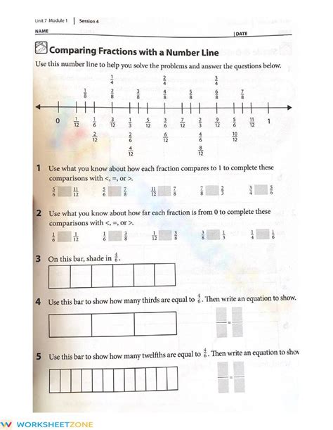 Comparing Fractions with a Number Line | Worksheetzone