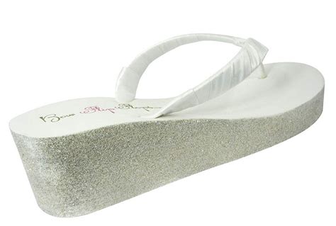 Champagne Ivory Or White Glitter Wedge Flip Flops Bride Bridesmaid