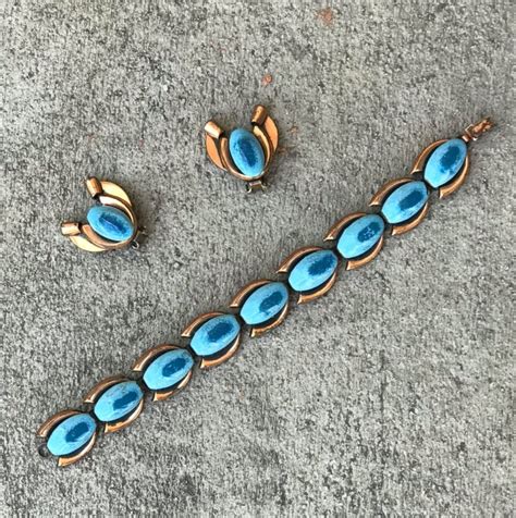 I Vintage Copper And Enamel Tulip Bracelet And Earrings By Matisse