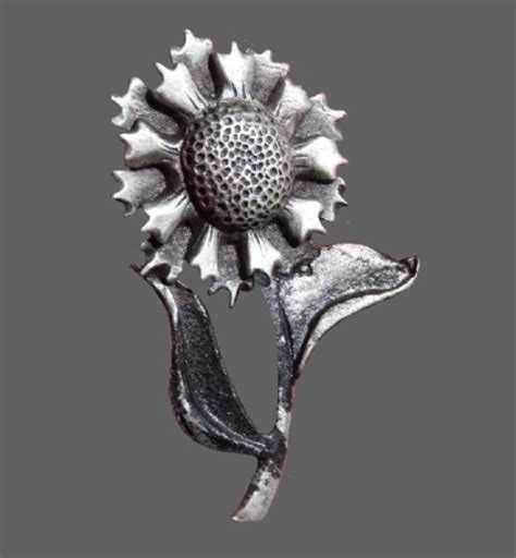 Sunflower Pewter Brooch Pin Kaleidoscope Effect