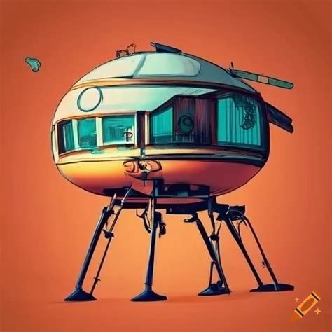 Detailed Retro Futurism Technical Drawing Of A Unique Living Pod On Craiyon